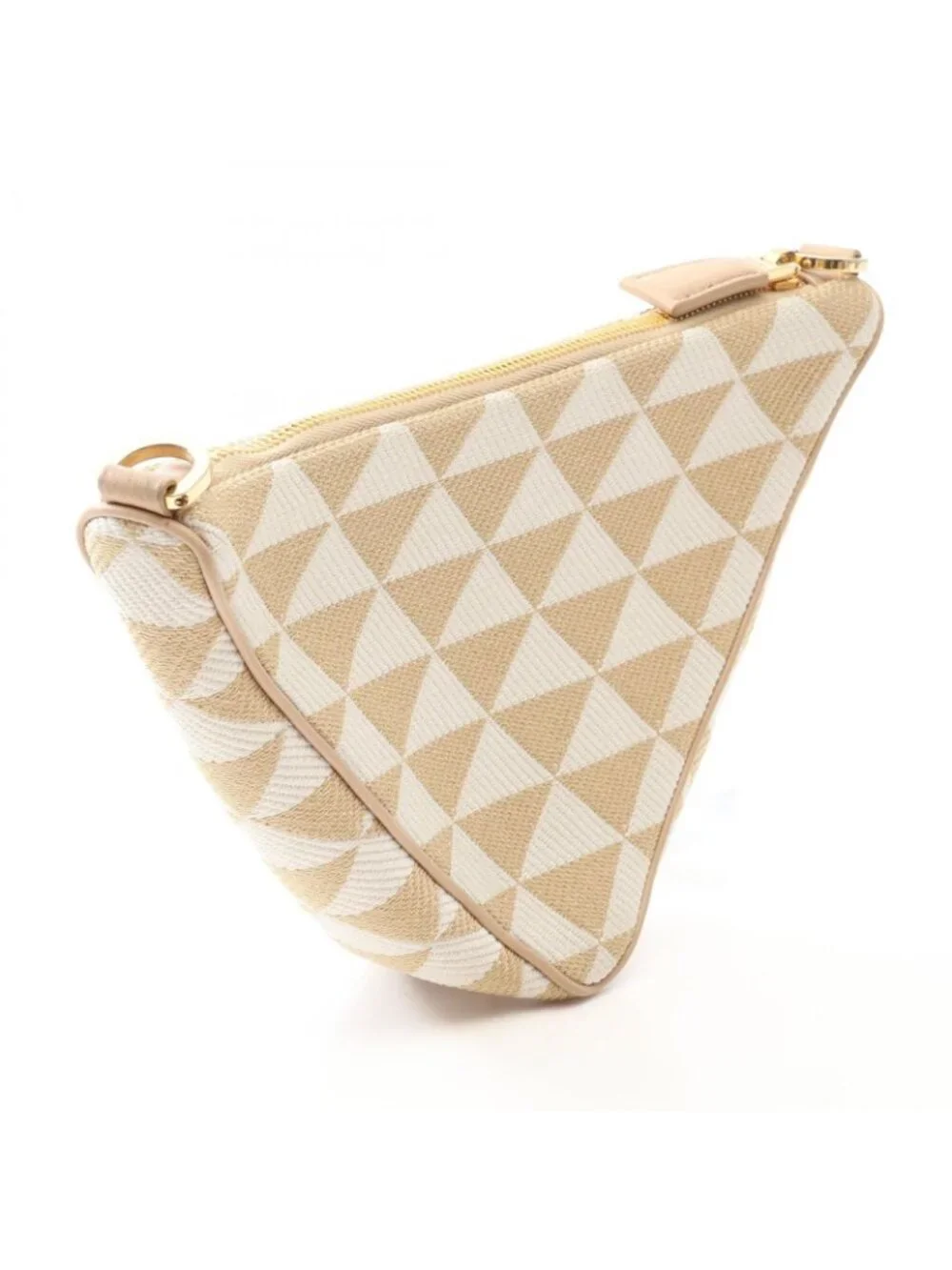 Prada Shoulder Bag Triangle 2-Way Beige White Canvas Leather Logo - Picture 2 of 8